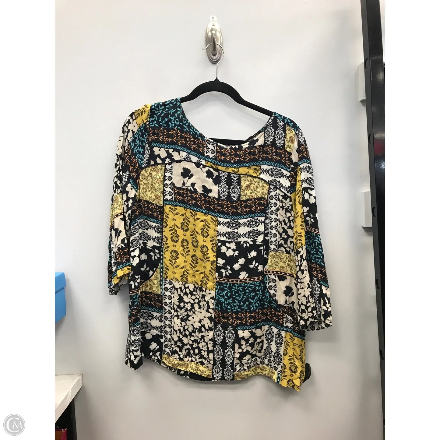 Top 3/4 Sleeve By J. Jill In Blue & Yellow, Size: L