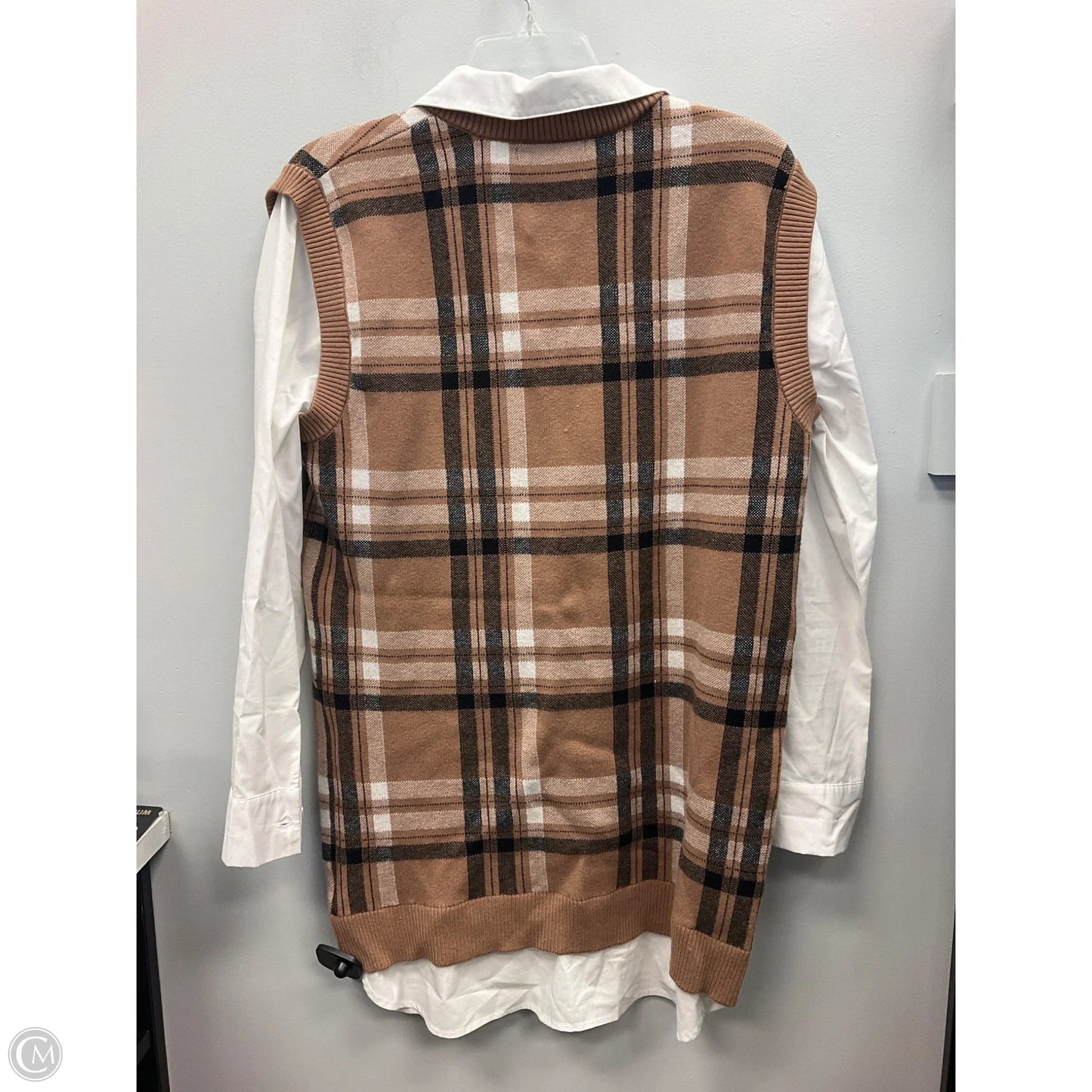 Dress Sweater By Tahari In Plaid Pattern, Size: L