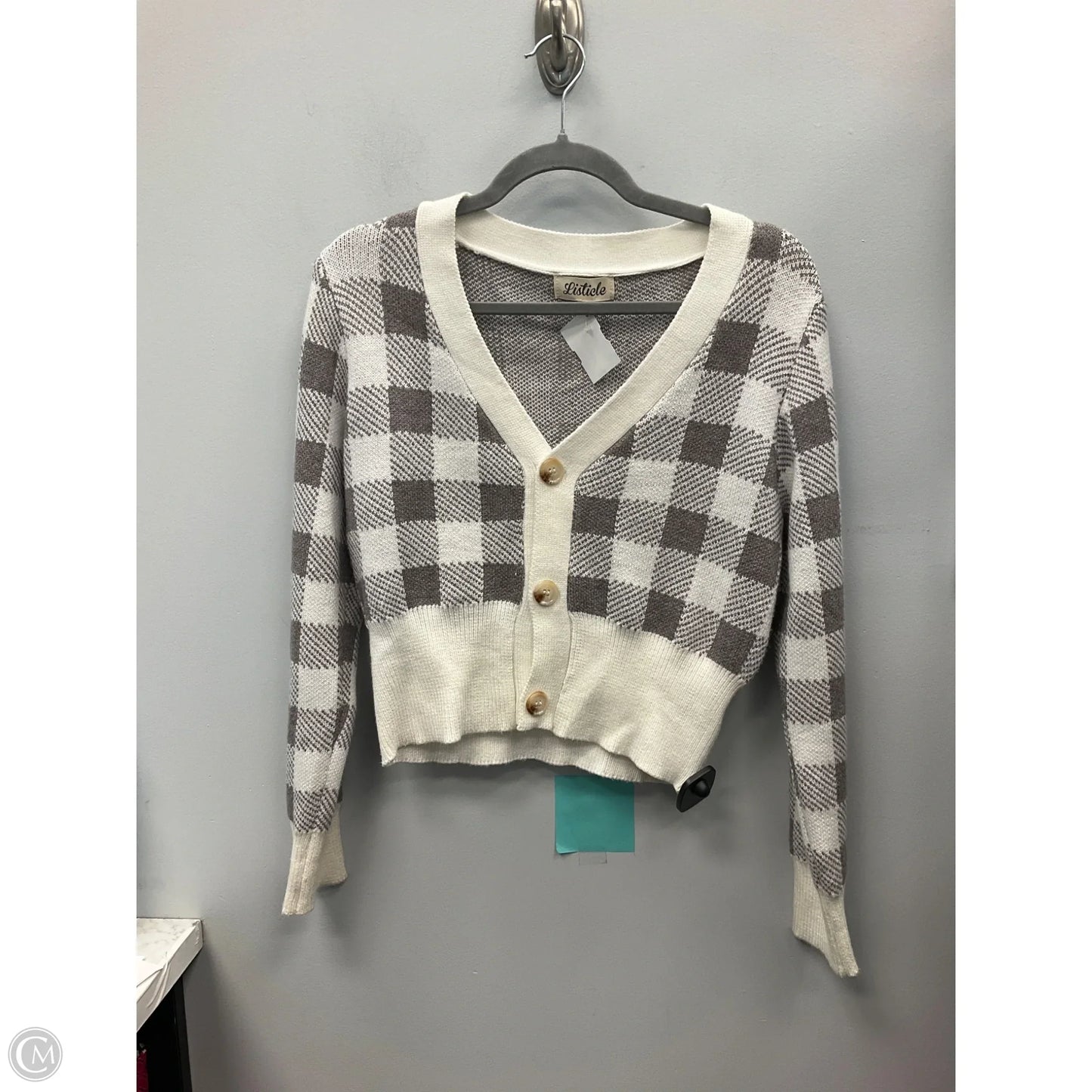Sweater Cardigan By Listicle In Checkered Pattern, Size: M