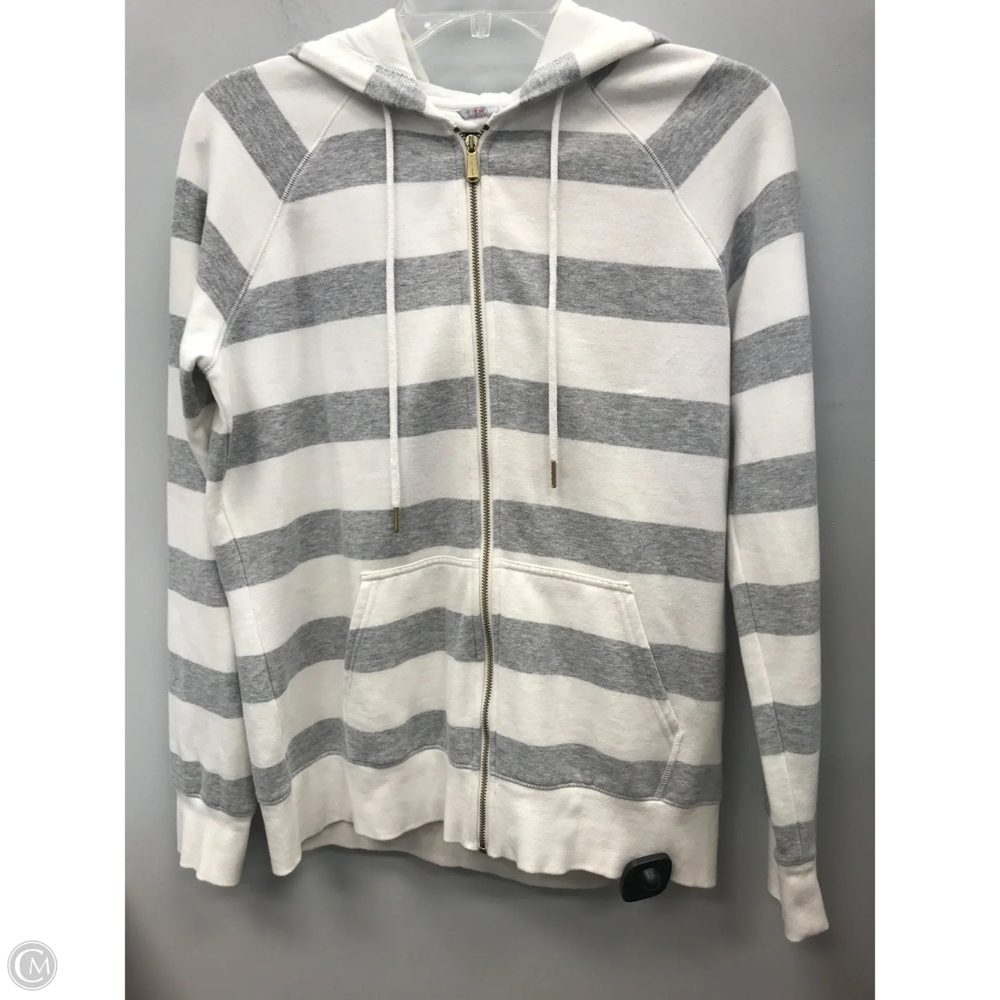 Sweatshirt Hoodie By Tommy Hilfiger In Grey & White, Size: S
