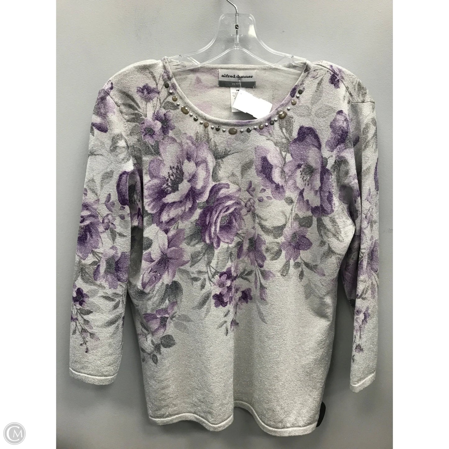 Top 3/4 Sleeve By Alfred Dunner In Purple & Silver, Size: Mp