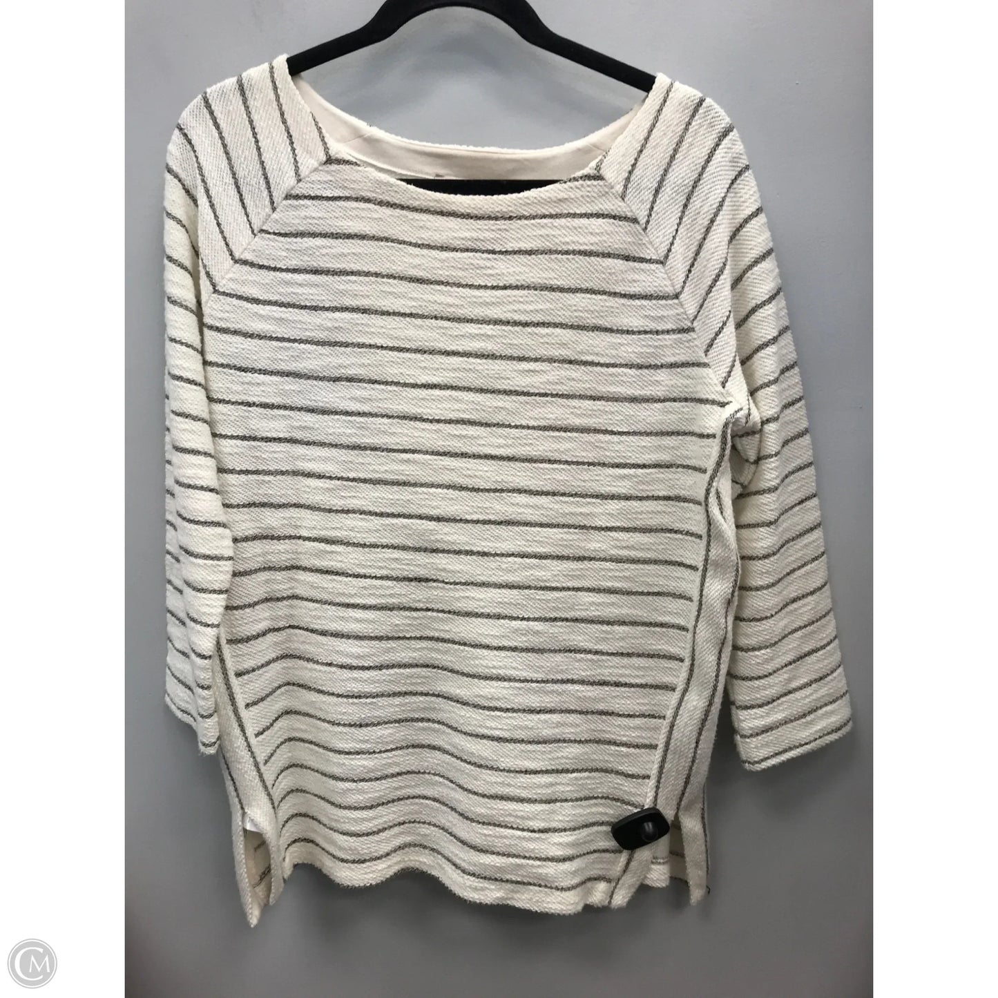Top 3/4 Sleeve By Loft In Cream & Grey, Size: M