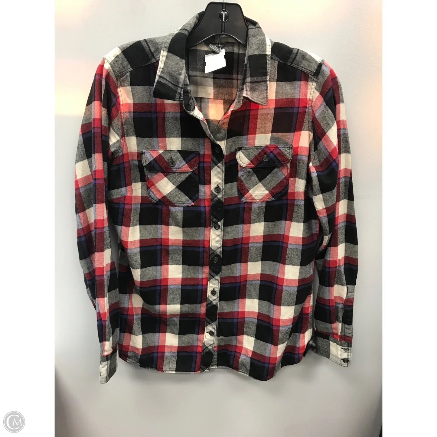 Top Long Sleeve By Eddie Bauer In Checkered Pattern, Size: M