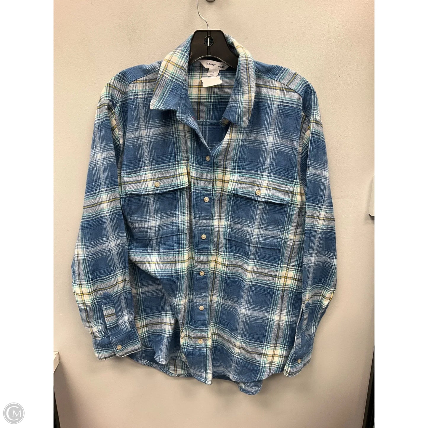 Top Long Sleeve By Old Navy In Plaid Pattern, Size: M