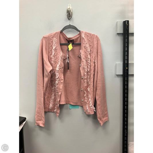 Sweater Cardigan By Badgley Mischka In Pink, Size: L