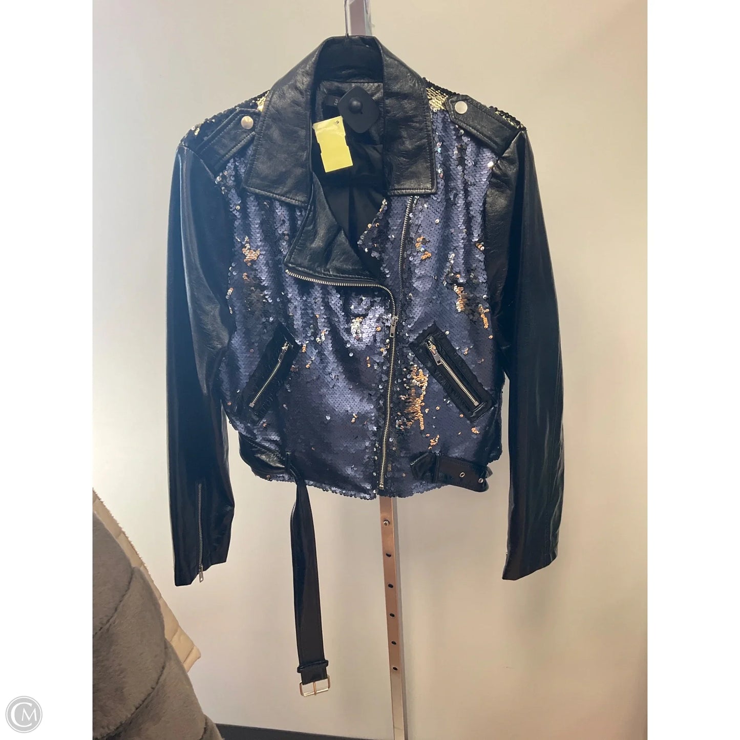 Jacket Moto By Clothes Mentor In Black, Size: L