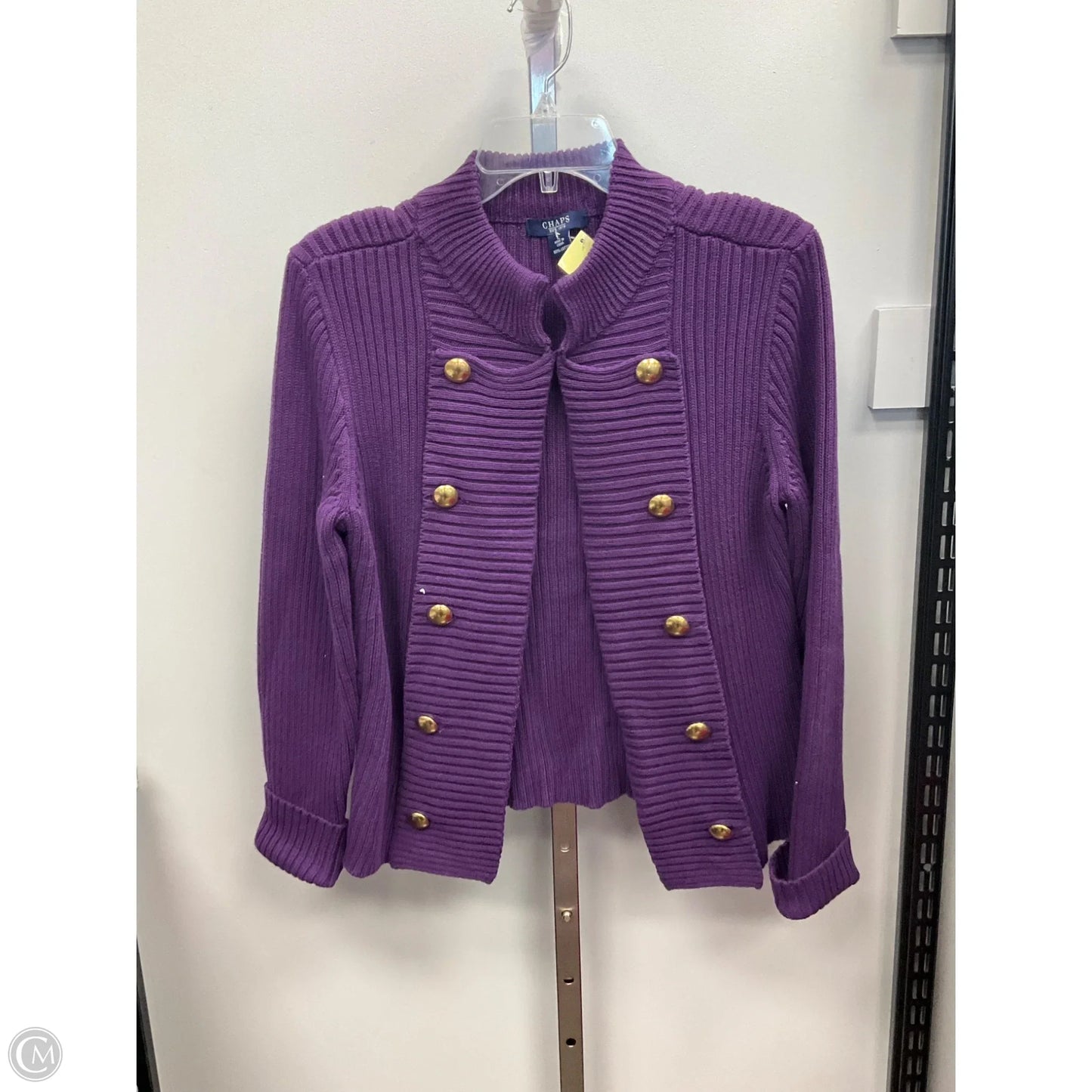 Sweater Cardigan By Chaps In Purple, Size: L
