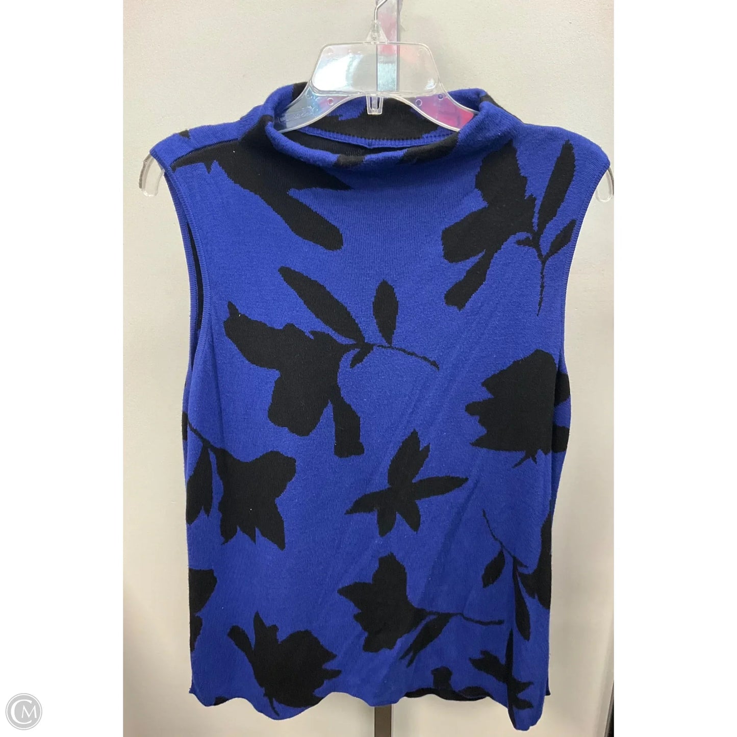Vest Sweater By Chicos In Black & Blue, Size: L