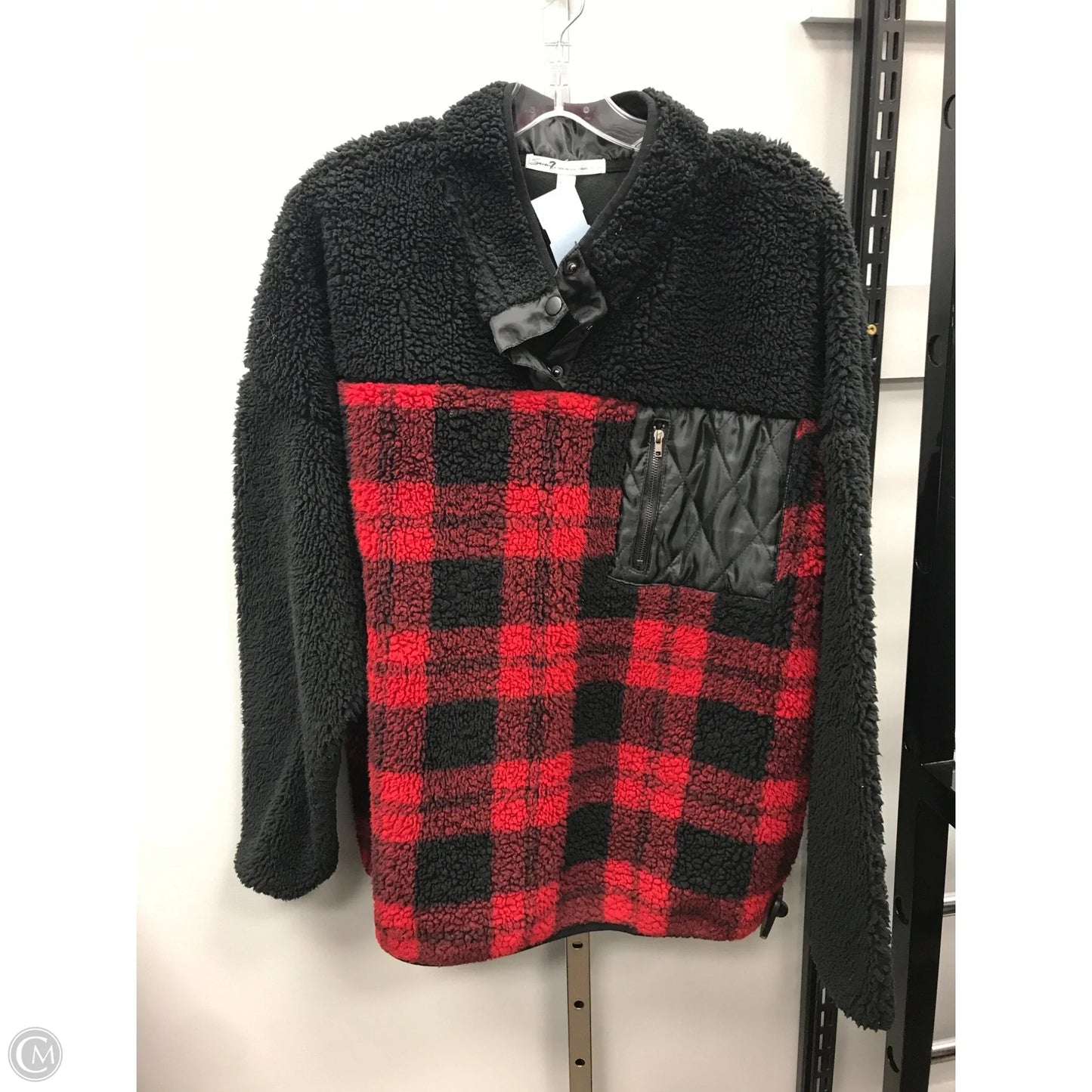 Jacket Fleece By Seven 7 In Black & Red, Size: Xl