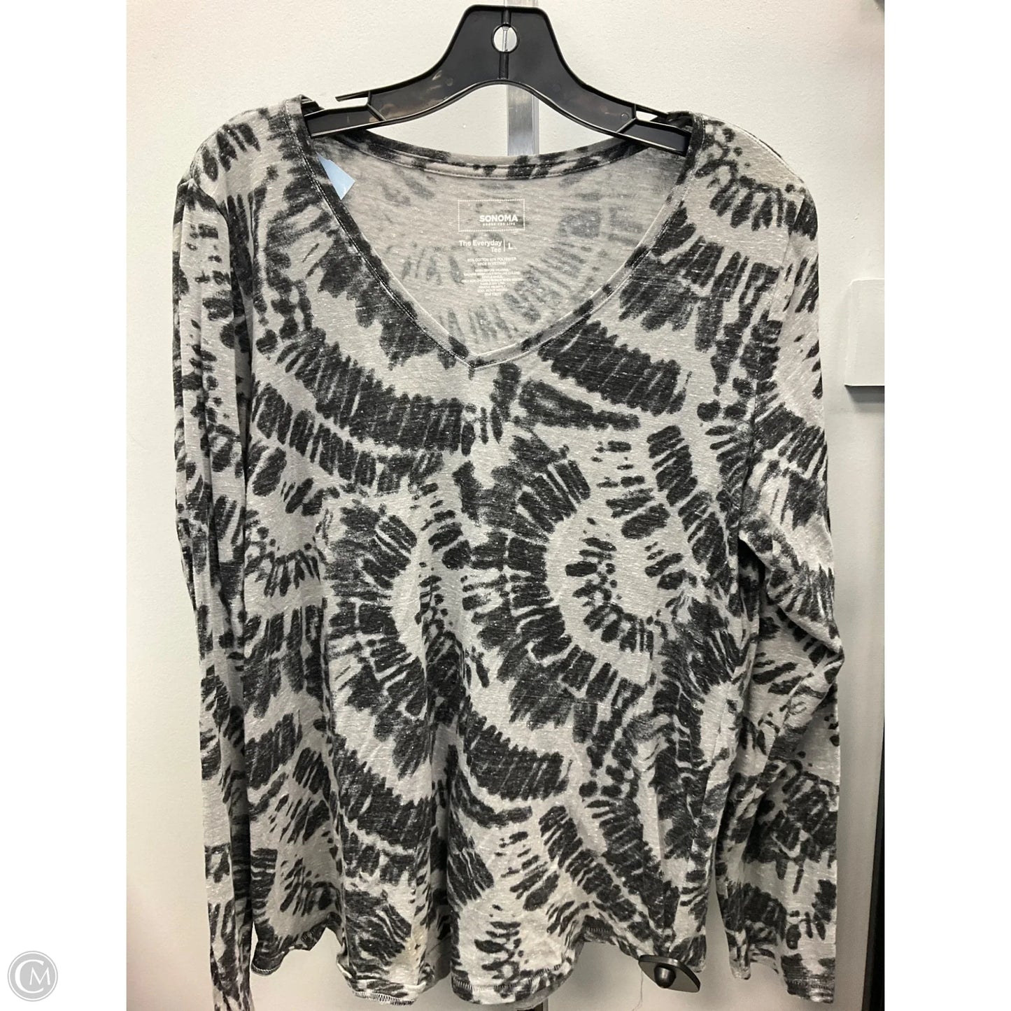 Top Long Sleeve Basic By Sonoma In Black & Grey, Size: L