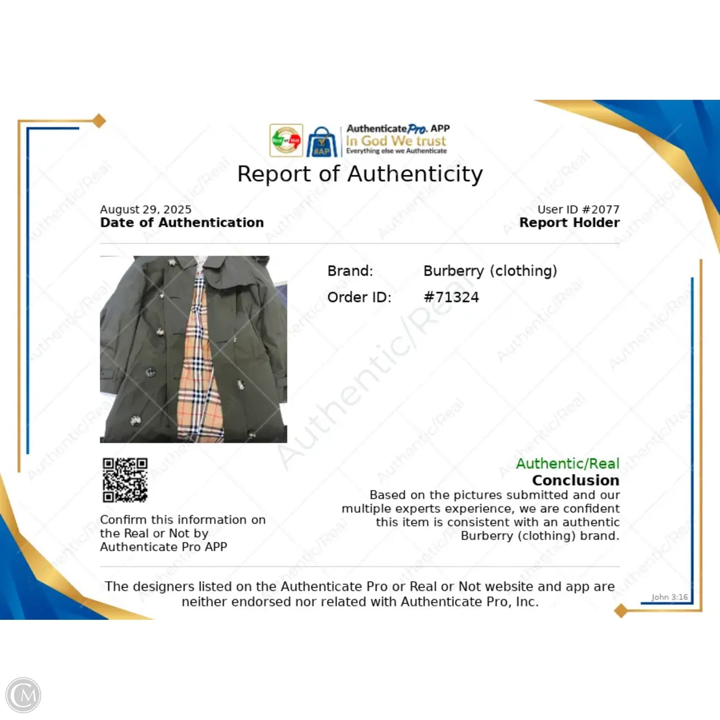 Coat Luxury Designer By Burberry In Green, Size: 2