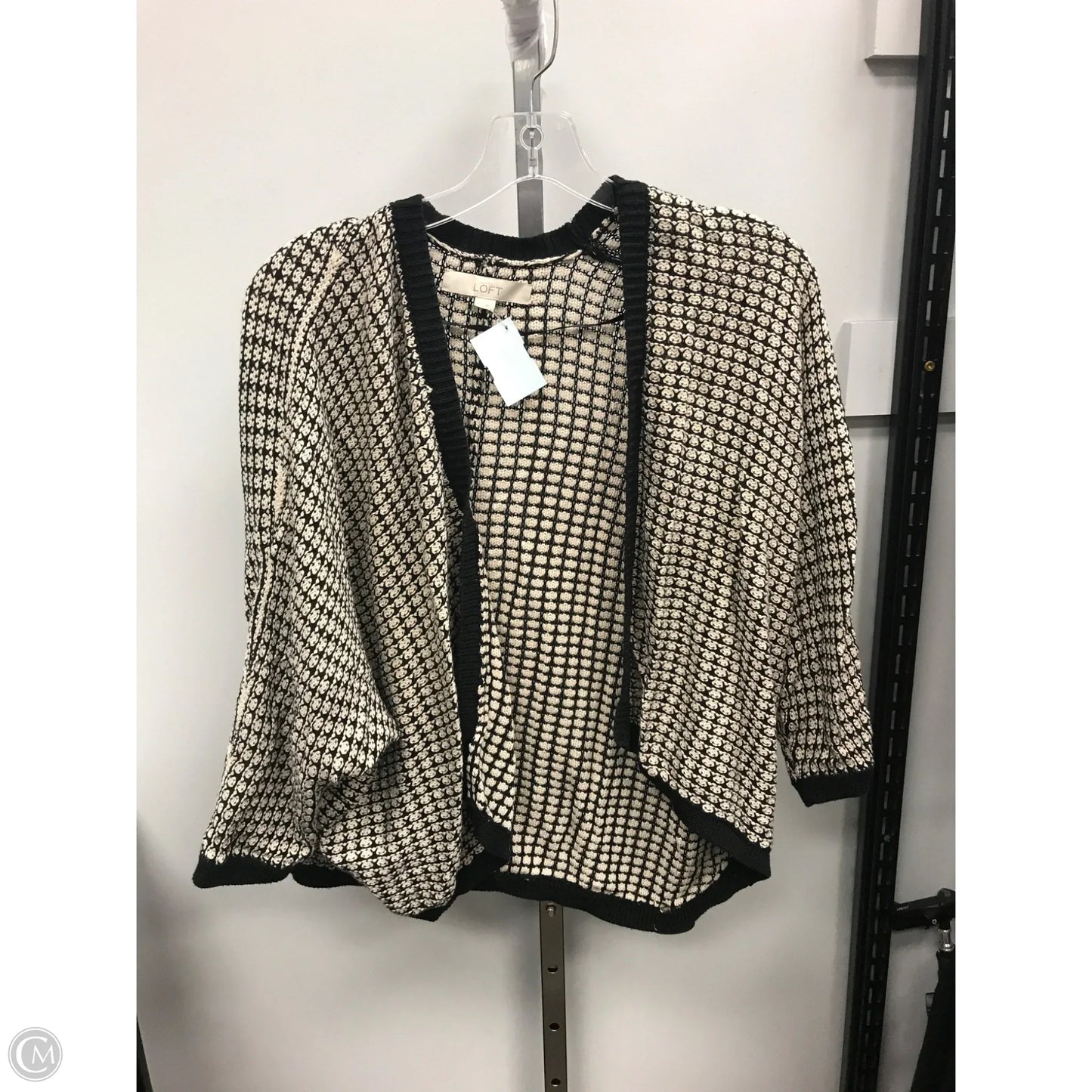 Sweater Cardigan By Loft In Black & Cream, Size: M