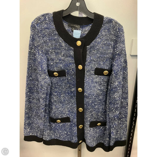 Sweater Cardigan By Ann Taylor In Black & Blue, Size: Xlp