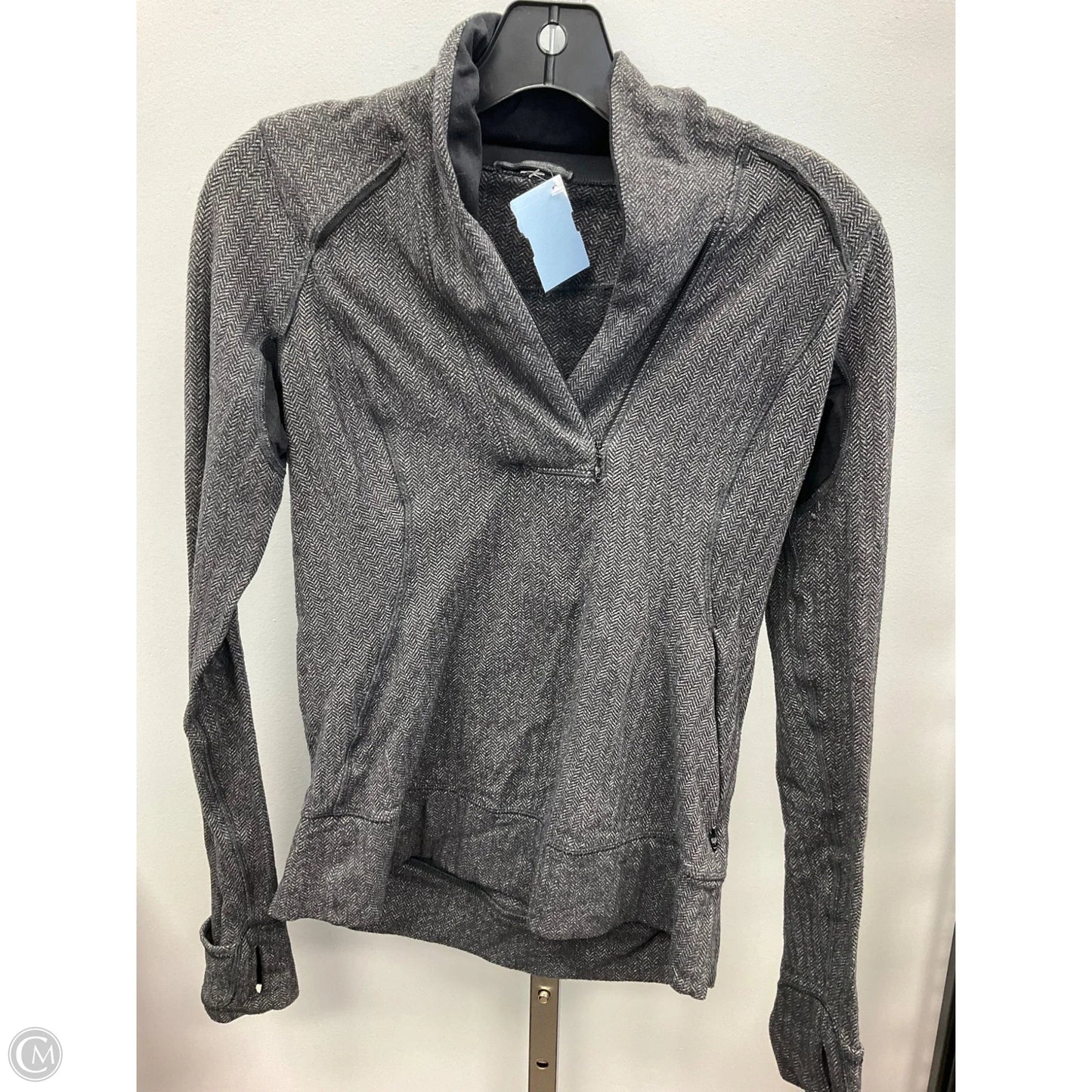 Athletic Top Long Sleeve Collar By Lululemon In Black & Grey, Size: 4