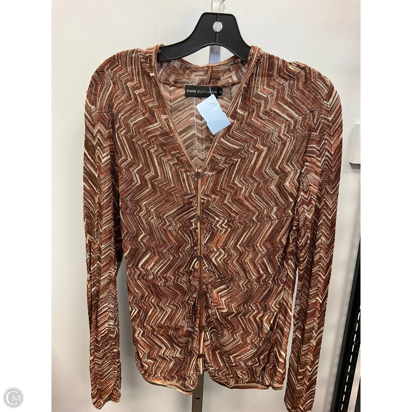 Top Long Sleeve By Dana Buchman In Brown & Cream, Size: L