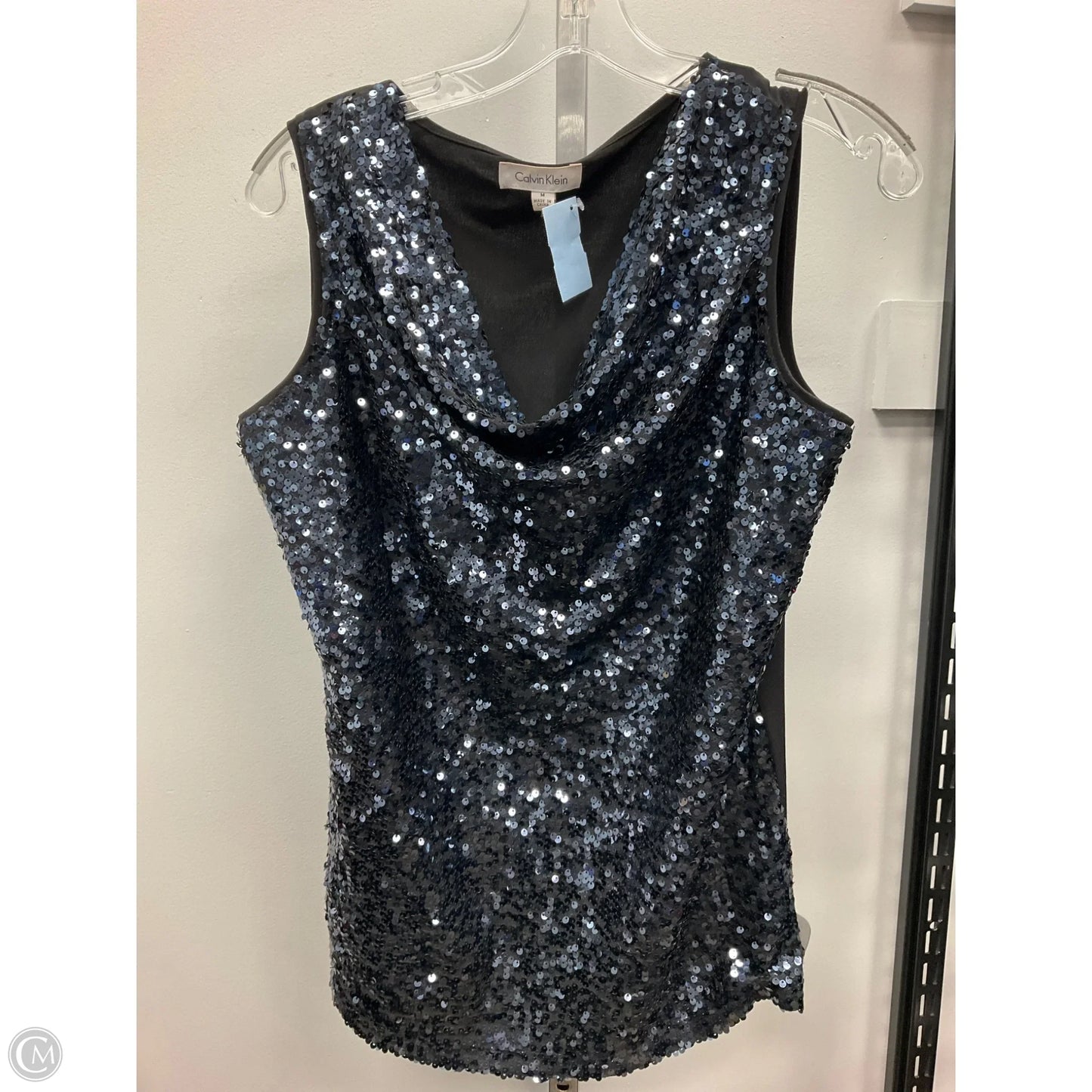 Top Sleeveless By Calvin Klein In Black & Blue, Size: M