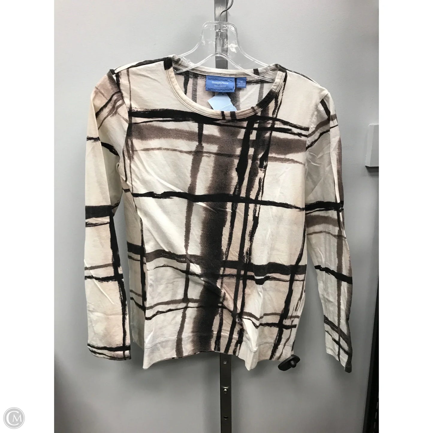 Top Long Sleeve Basic By Simply Vera In Brown & Cream, Size: M