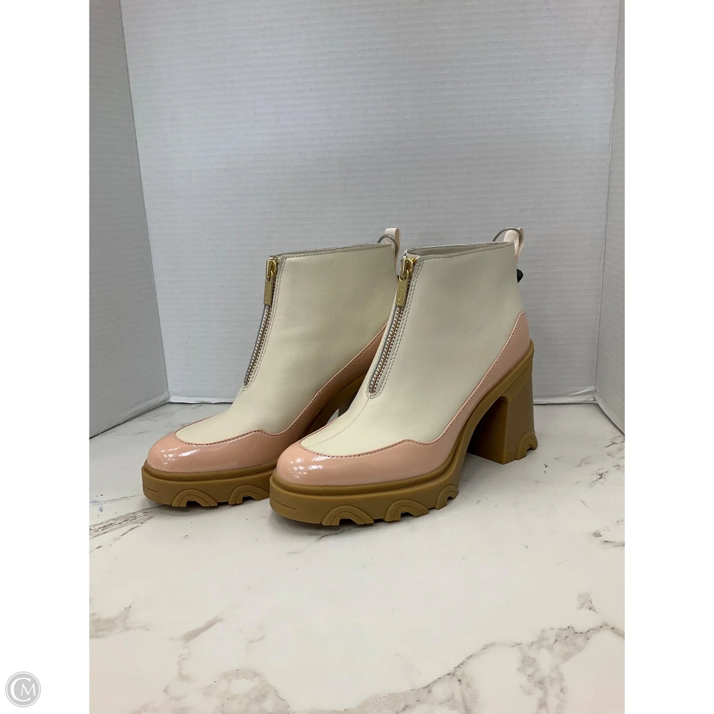 Boots Ankle Heels By Sorel In Cream & Pink, Size: 9