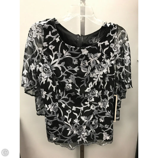 Top Short Sleeve By Alex Evenings In Black & Grey, Size: M