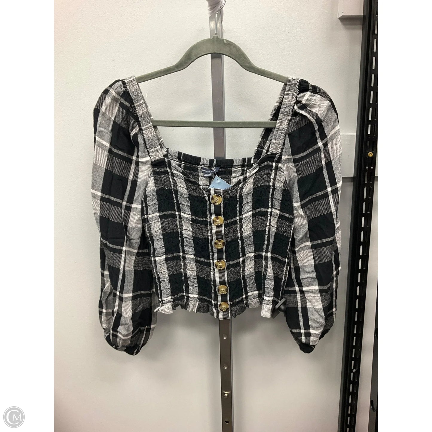 Top Long Sleeve By American Eagle In Plaid Pattern, Size: M