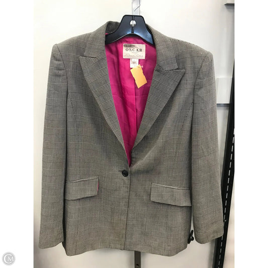 Blazer Luxury Designer By Oscar De La Renta In Black & Cream, Size: 6