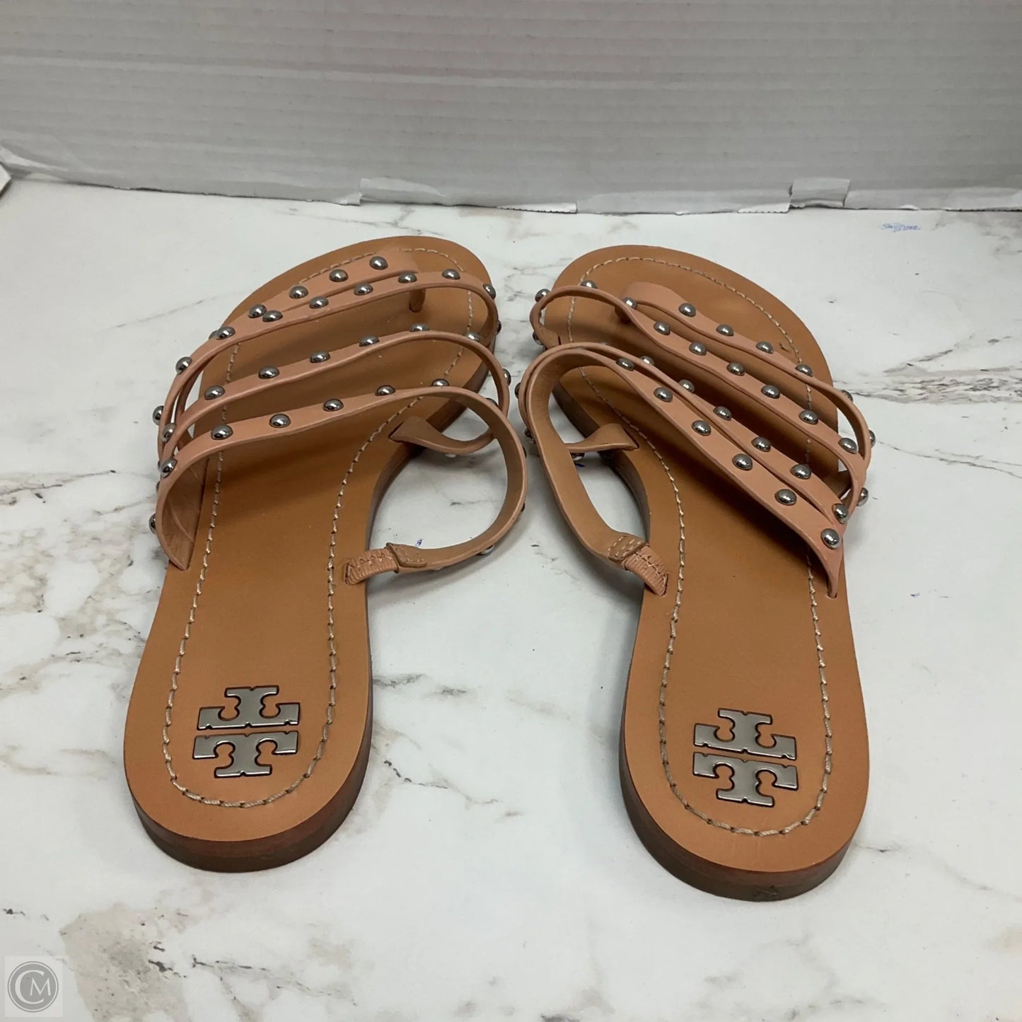 Sandals Designer By Tory Burch In Cream & Silver, Size: 9