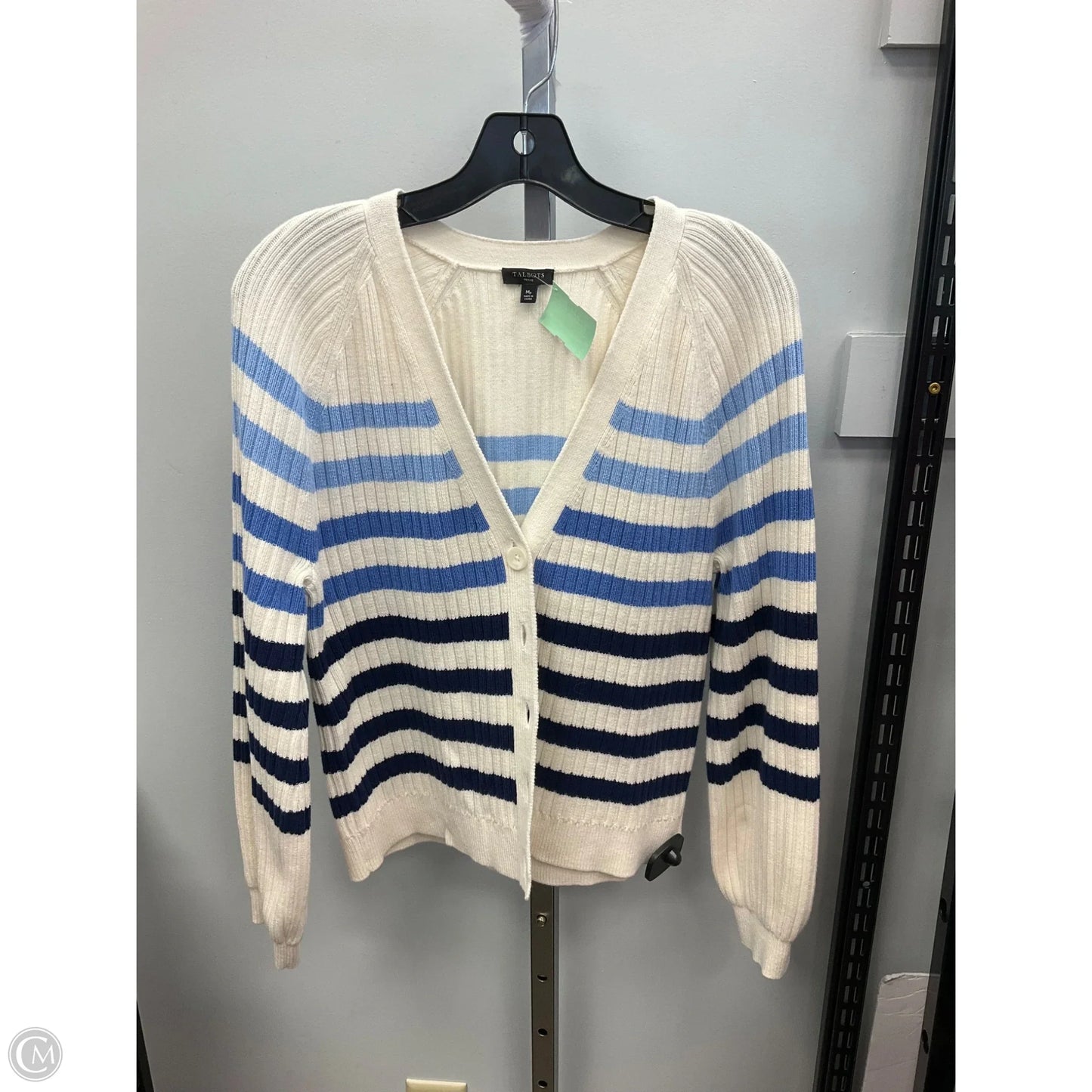 Sweater Cardigan By Talbots In Striped Pattern, Size: Mp
