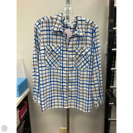 Top Long Sleeve By Notations In Blue & White, Size: L