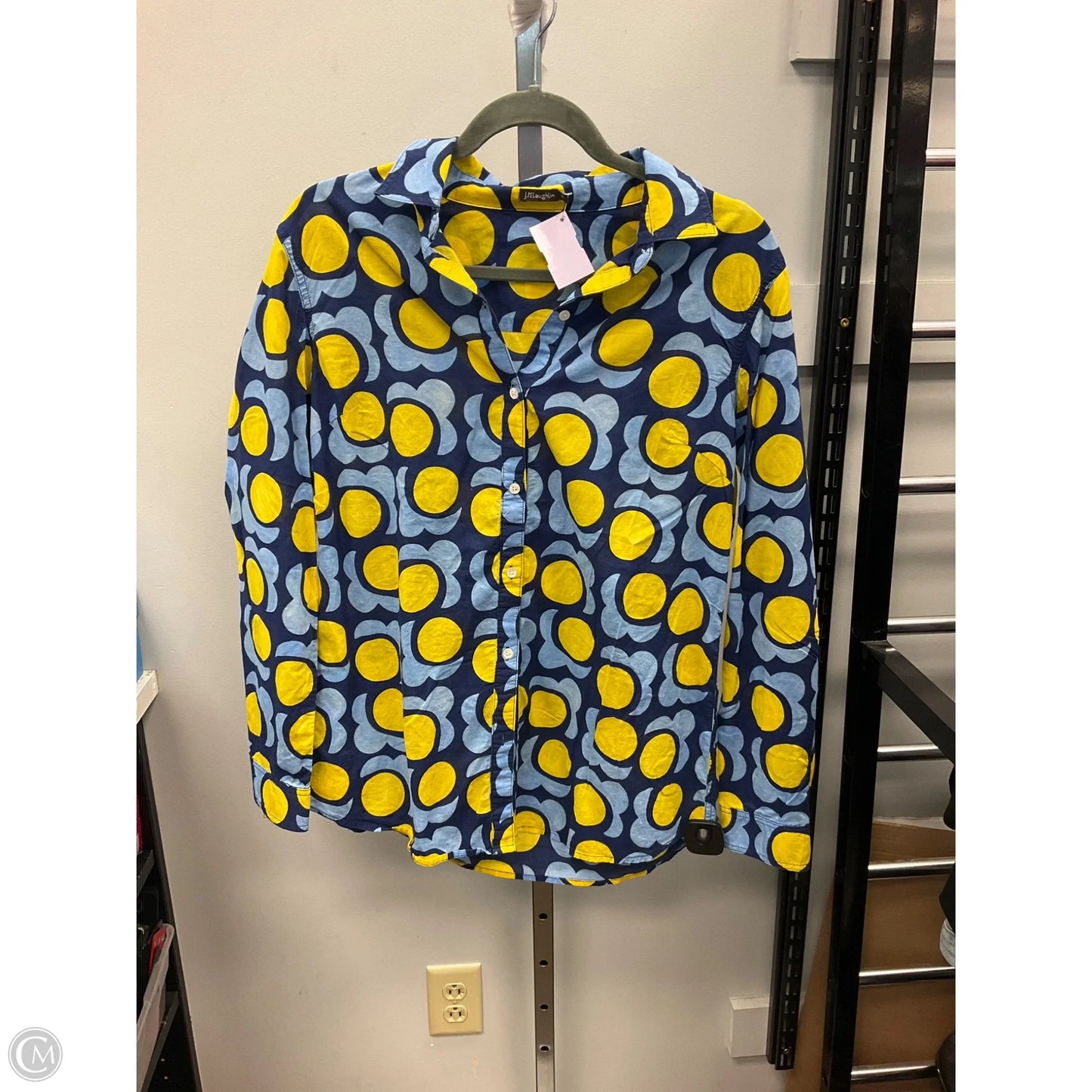 Top Long Sleeve By J Mclaughlin In Blue & Yellow, Size: M