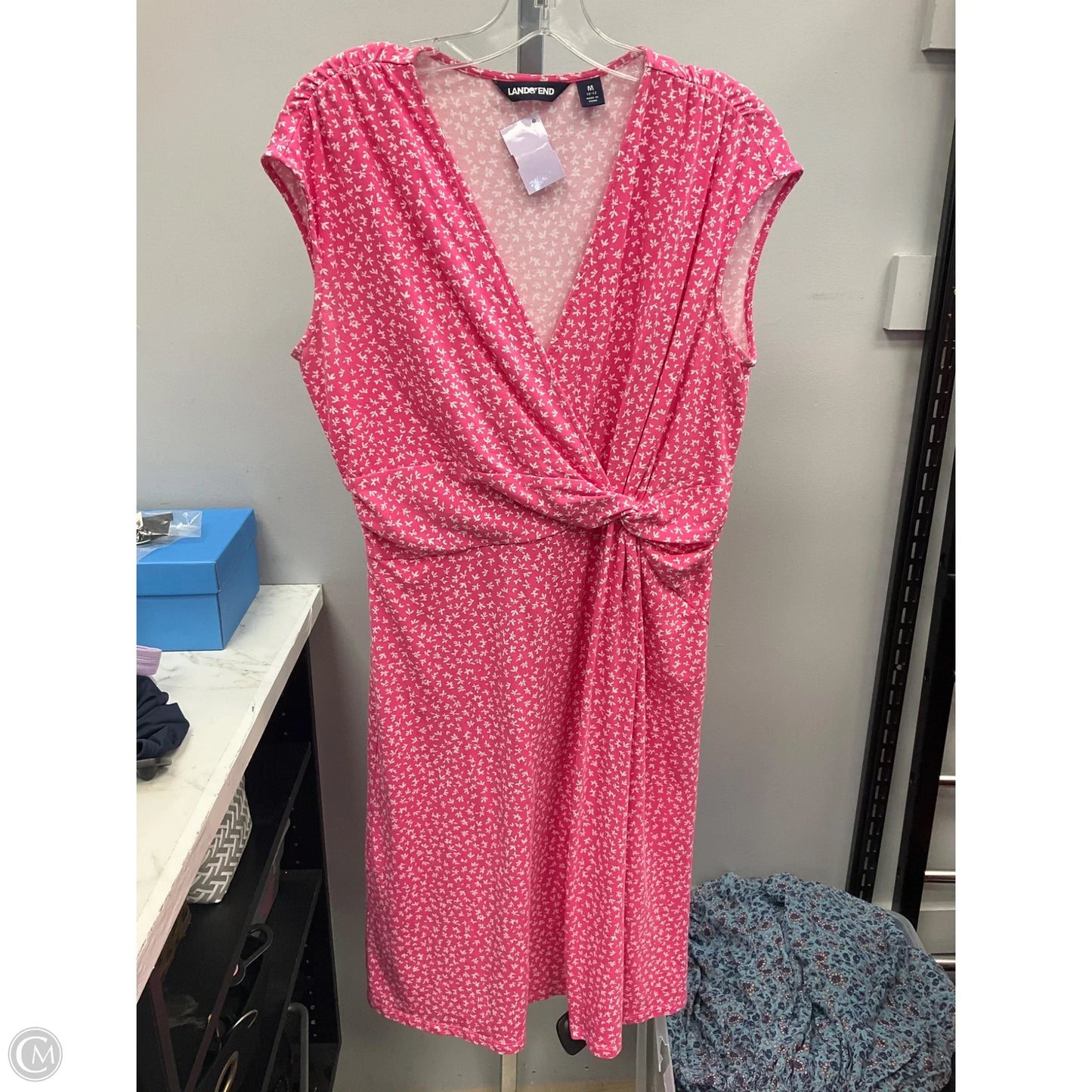 Dress Casual Midi By Lands End In Pink & White, Size: M