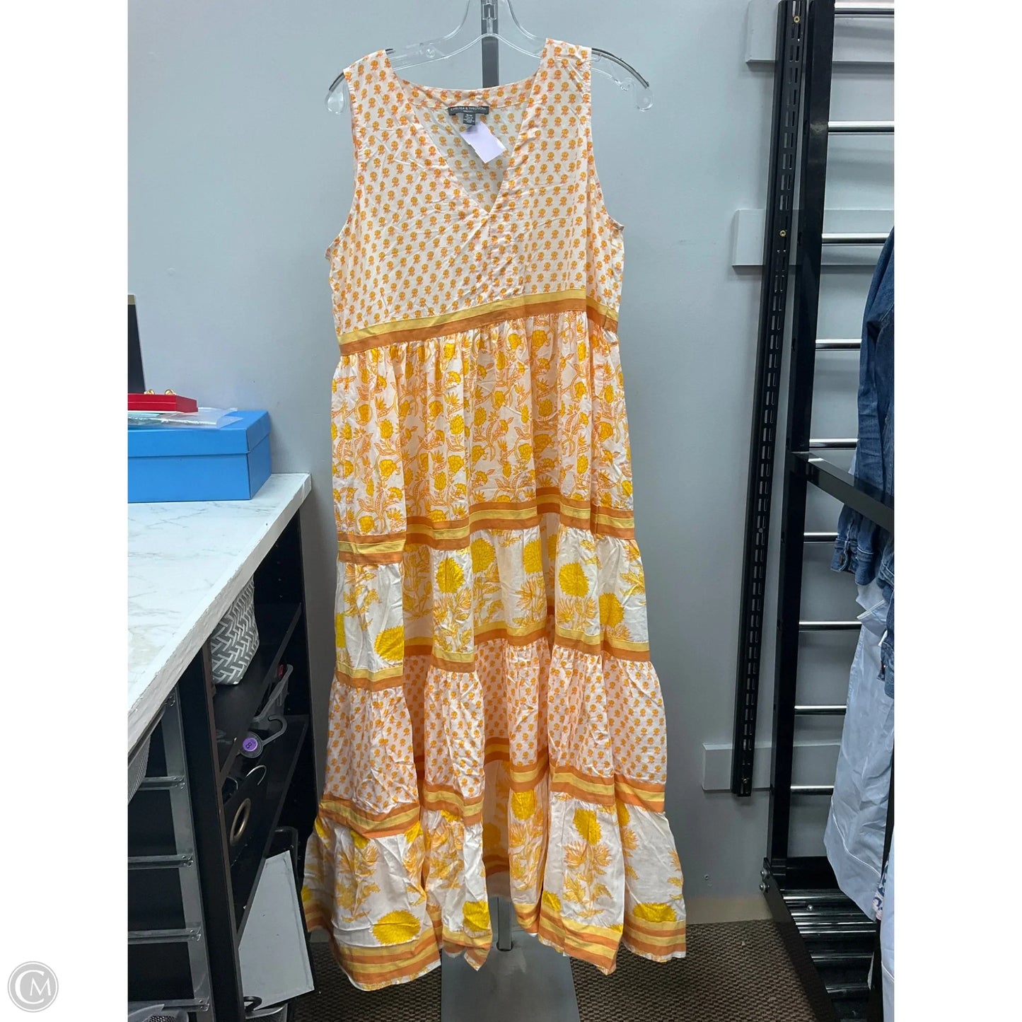 Dress Casual Maxi By Chelsea And Theodore In Orange & Yellow, Size: M