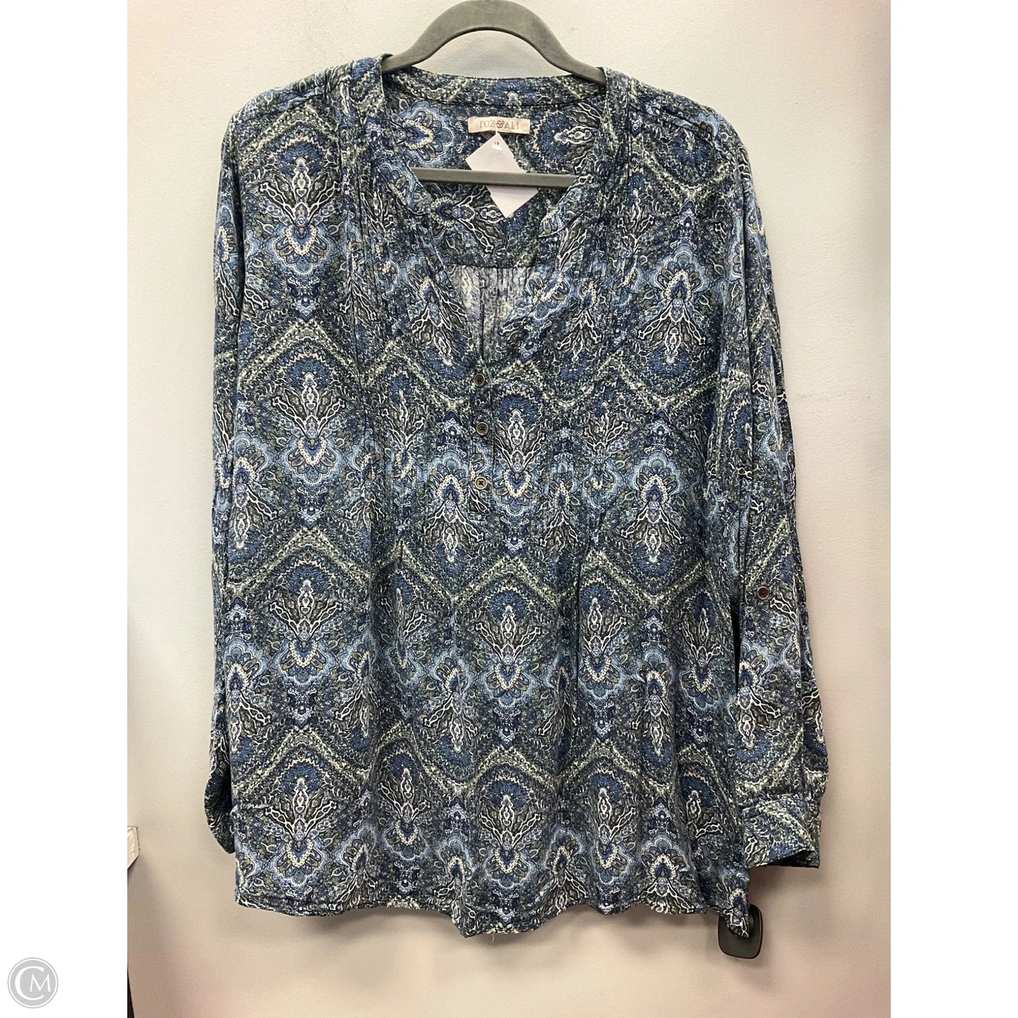 Top Long Sleeve By Roz And Ali In Blue & Green, Size: 3x