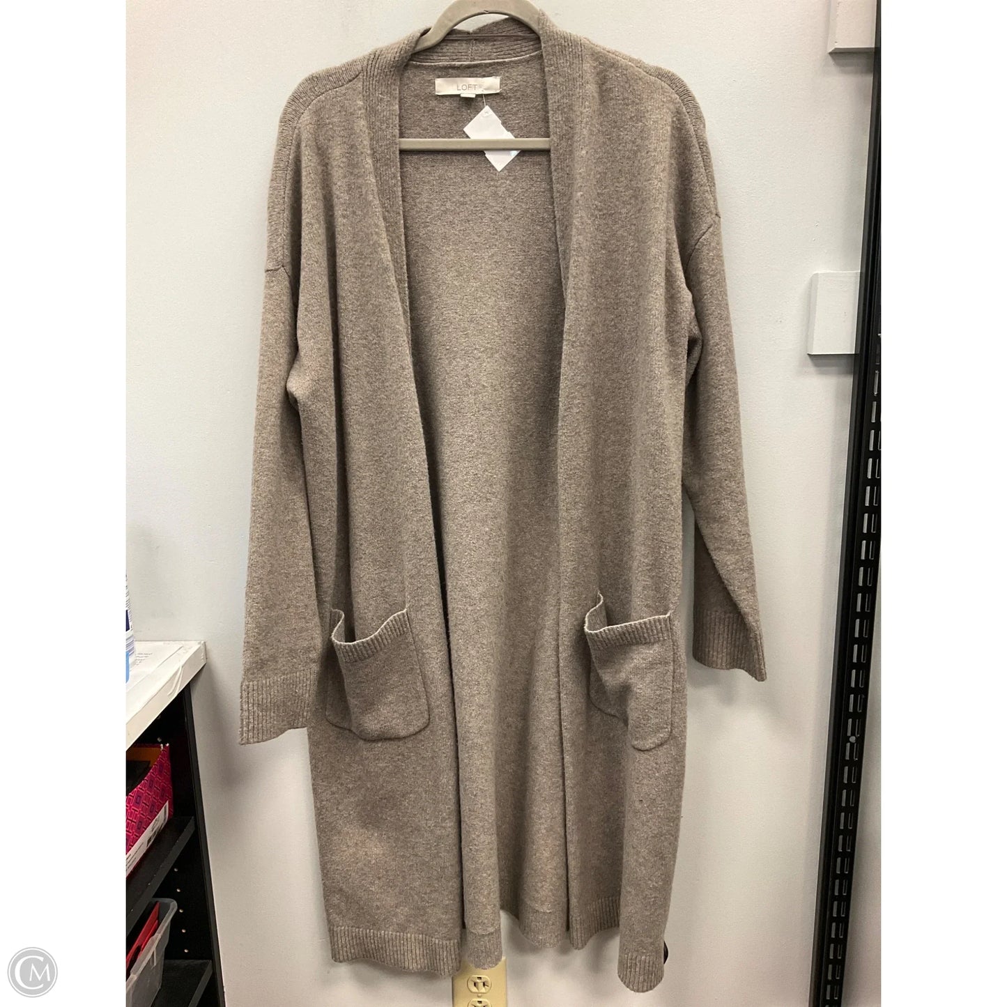 Sweater Cardigan By Loft In Taupe, Size: L