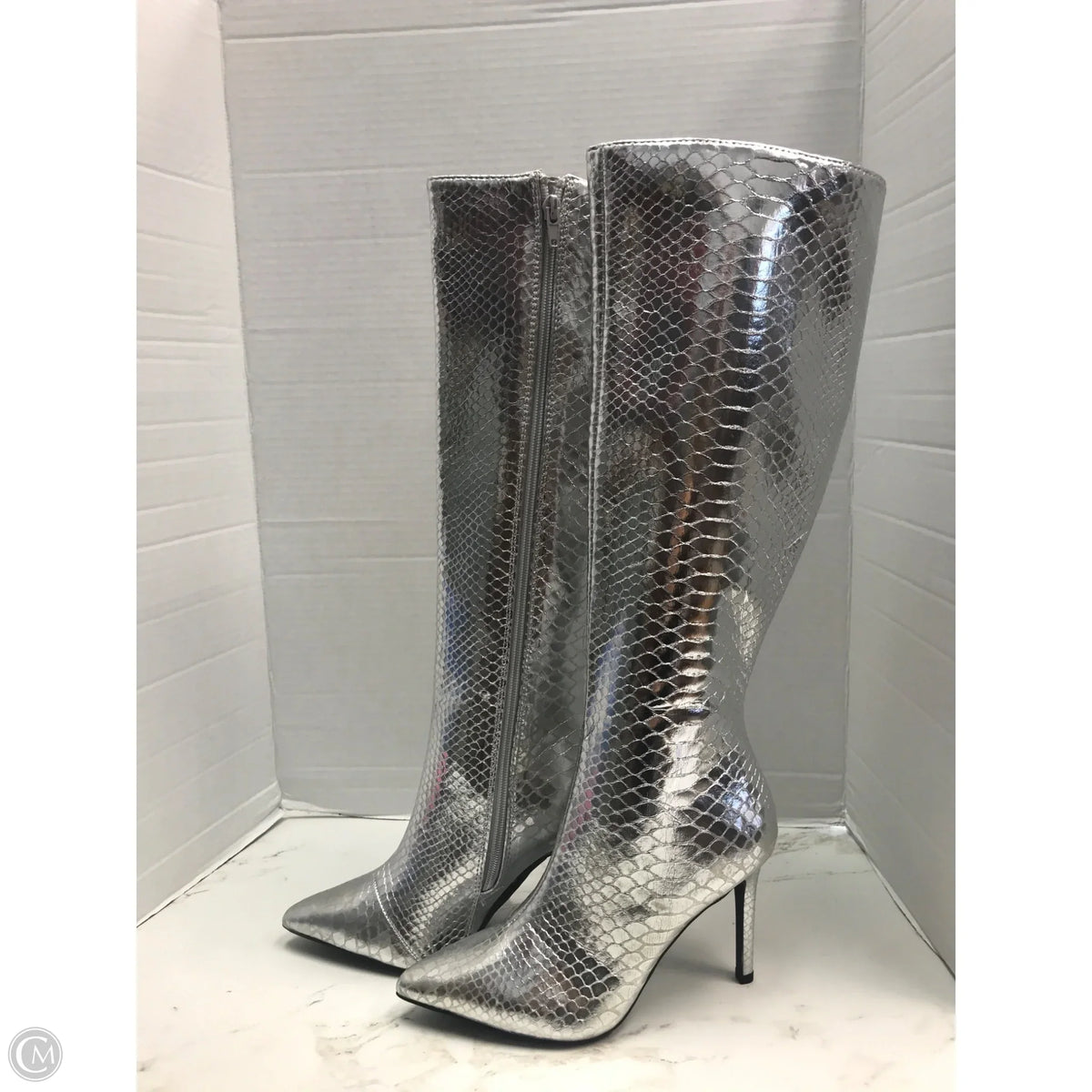 Boots Knee Heels By Inc In Silver, Size: 6