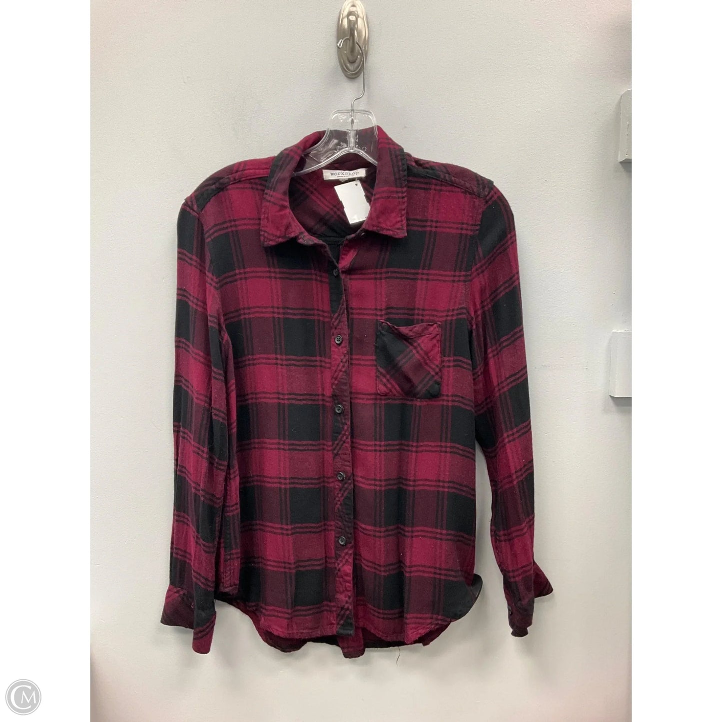Top Long Sleeve By Workshop In Plaid Pattern, Size: S
