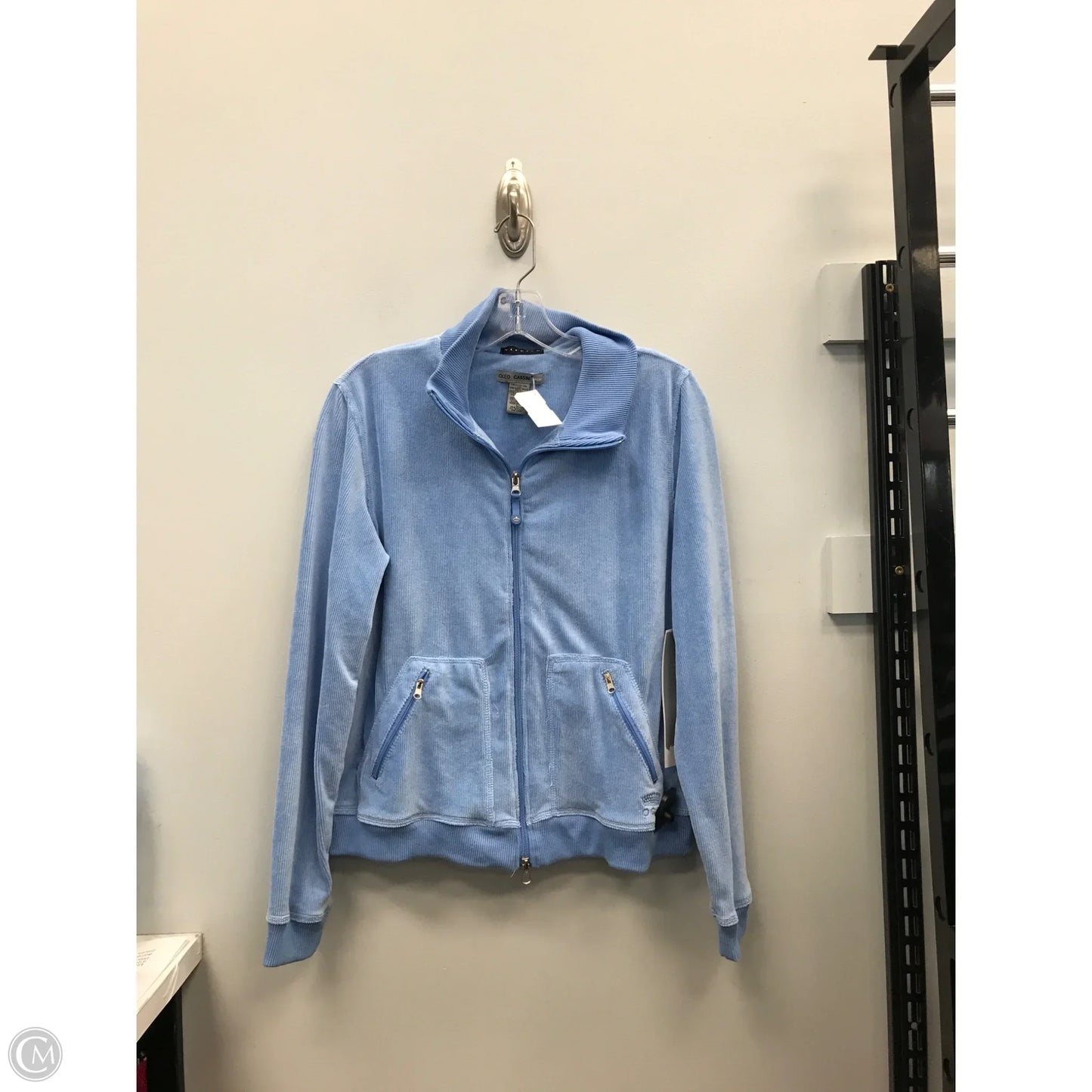 Athletic Jacket By Oleg Cassini In Blue, Size: L