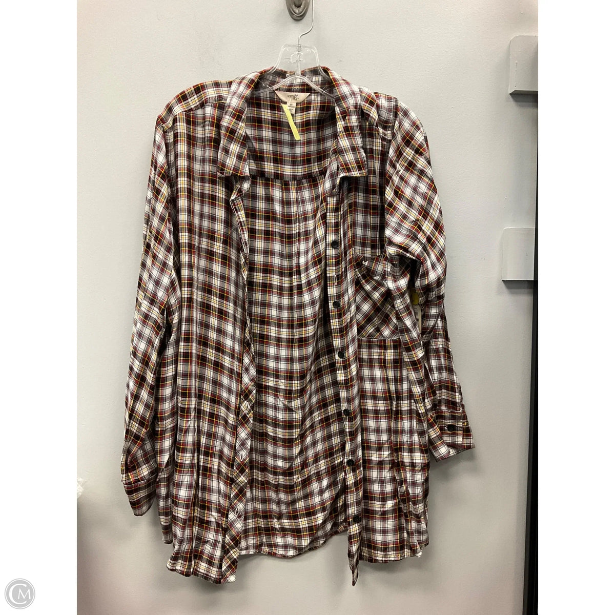 Top 2pc 3/4 Sleeve By Terra & Sky In Plaid Pattern, Size: 2x