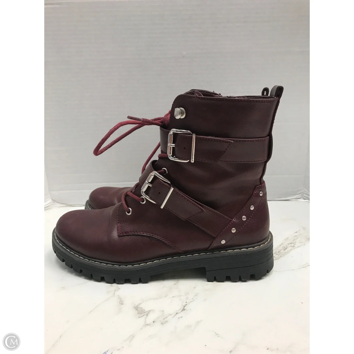 Boots Combat By So In Maroon, Size: 8.5