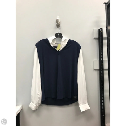 Top Long Sleeve By Adrianna Papell In Blue & White, Size: L
