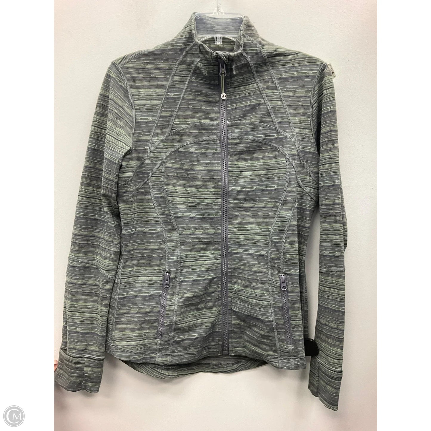 Athletic Jacket By Lululemon In Green & Grey, Size: 10