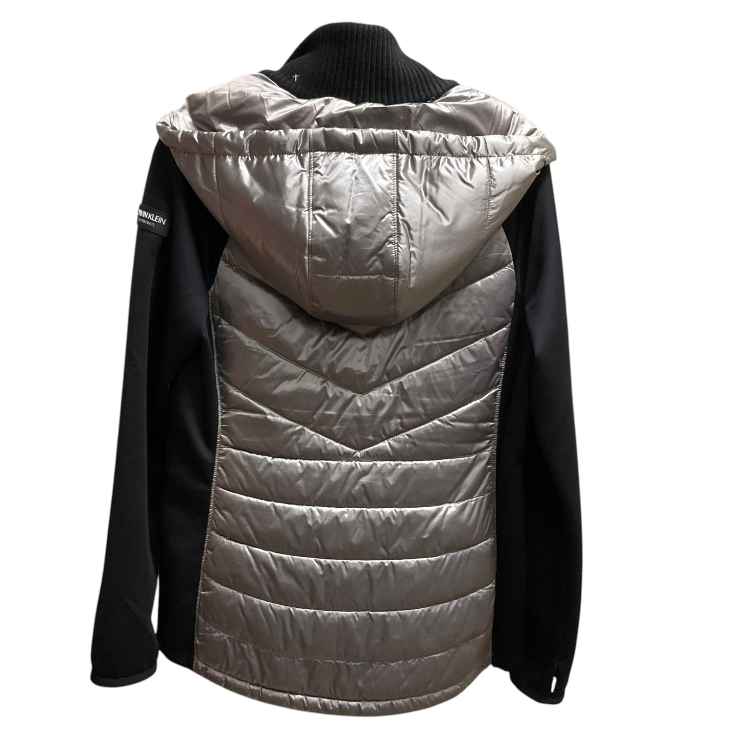 Jacket Puffer & Quilted By Calvin Klein In Black & Silver, Size: M