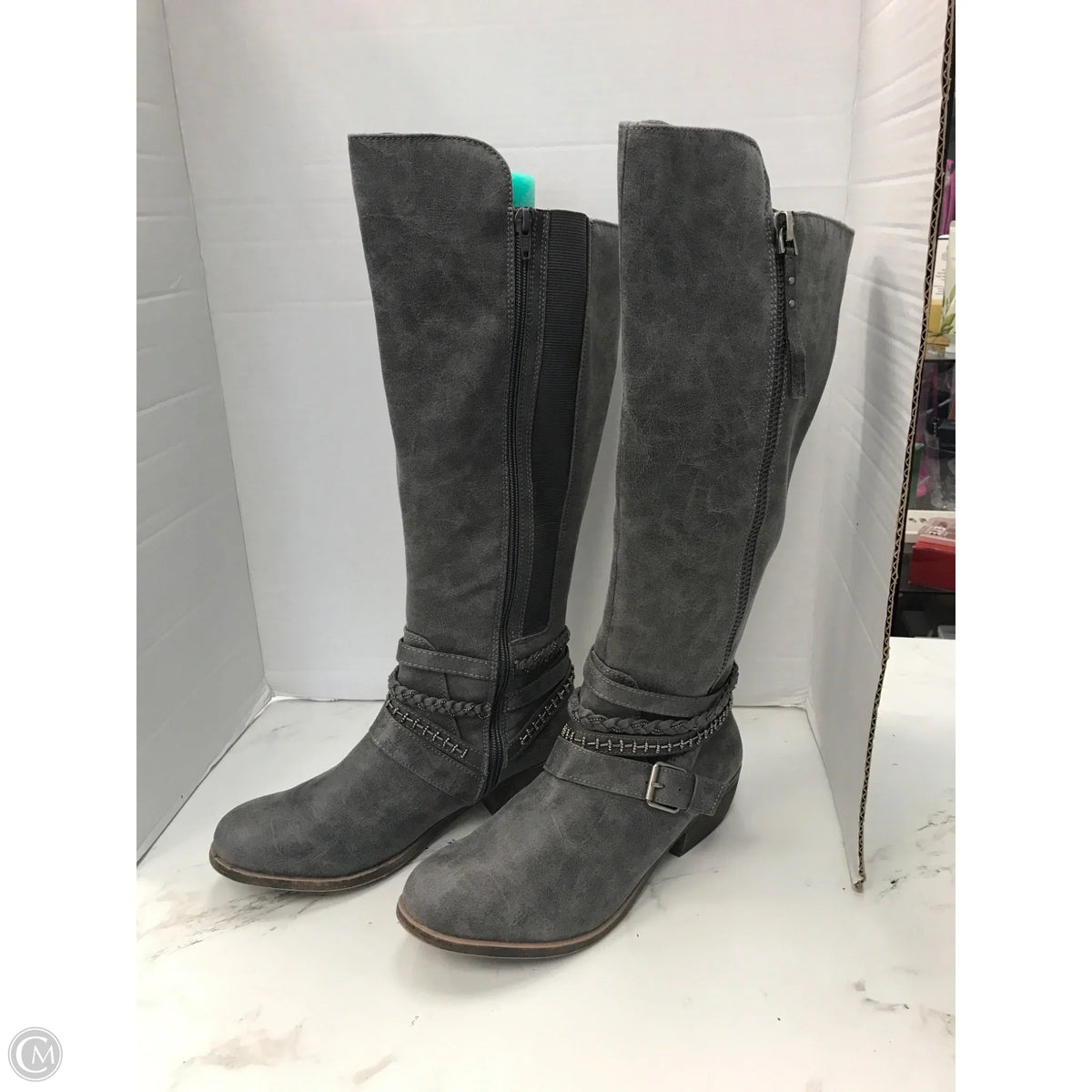 Boots Knee Flats By So In Grey, Size: 9.5