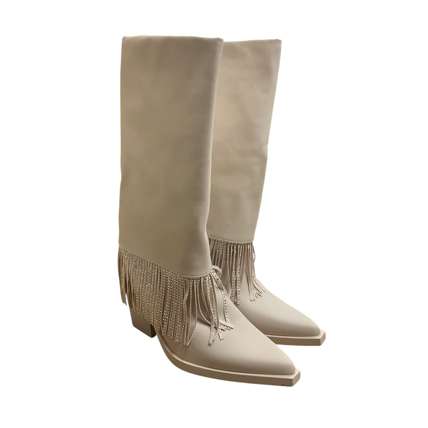 Boots Knee Heels By Yoki In Cream, Size: 9.5