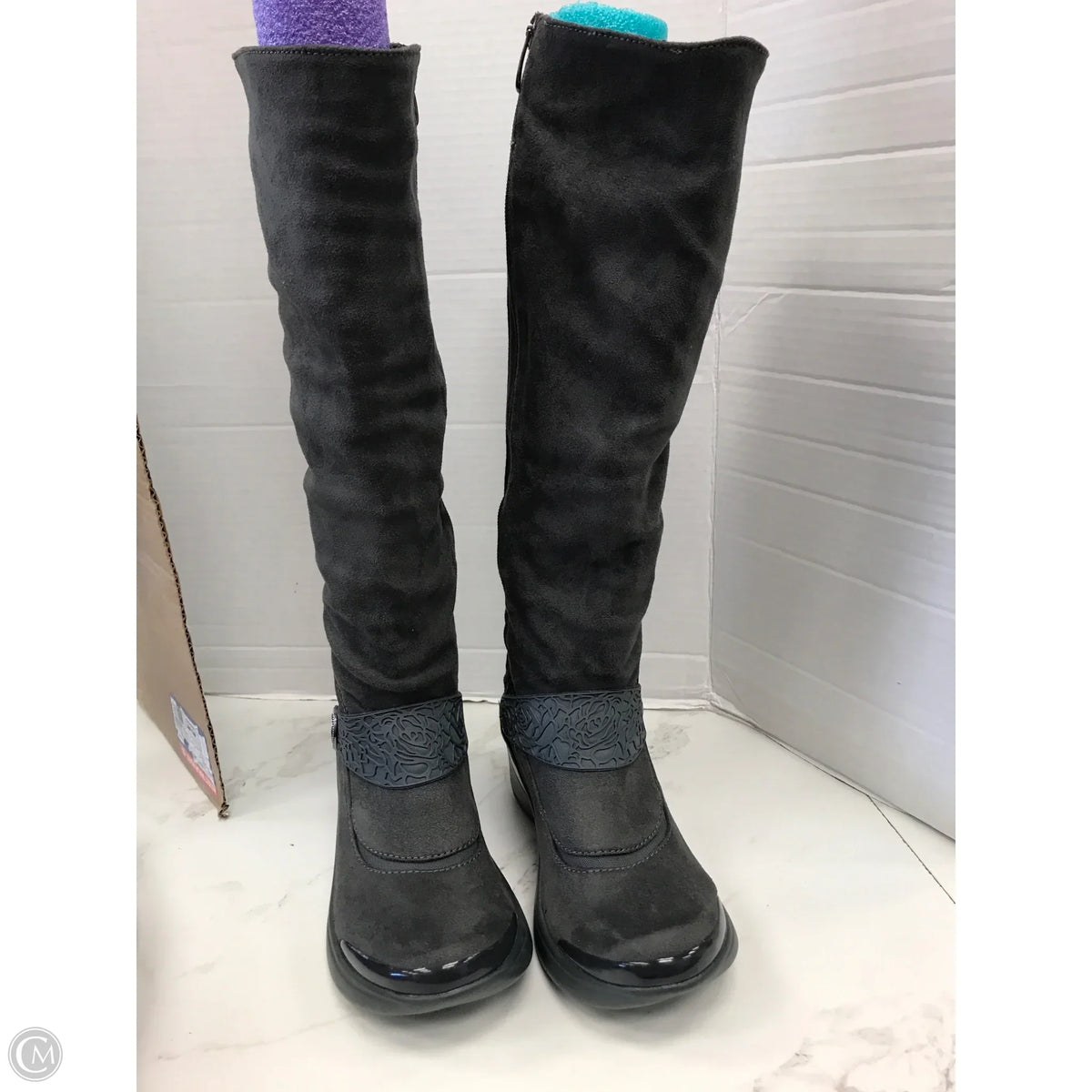 Boots Knee Heels By Bzees In Grey, Size: 6.5