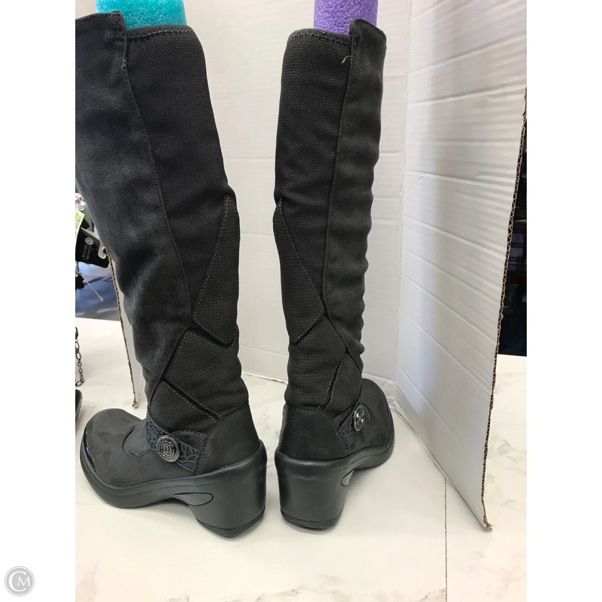 Boots Knee Heels By Bzees In Grey, Size: 6.5