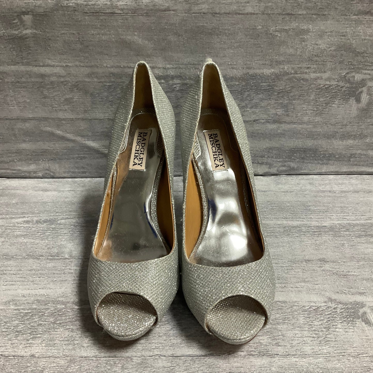 Shoes Heels Stiletto By Badgley Mischka In Silver, Size: 9.5