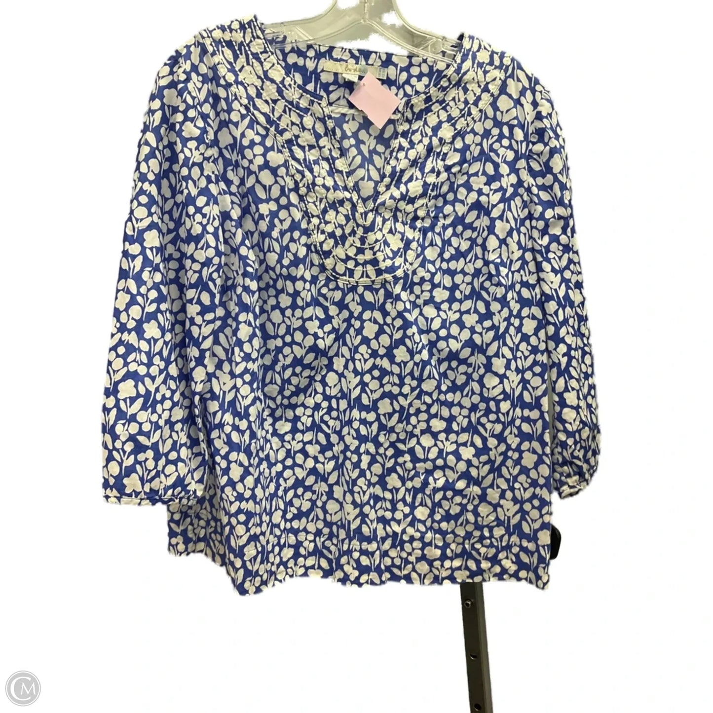 Top 3/4 Sleeve By Boden In Blue & White, Size: 10