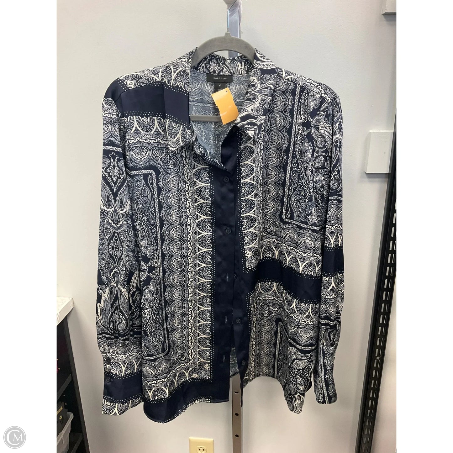 Top Long Sleeve By Halogen In Blue & White, Size: Xl