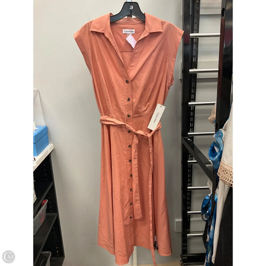 Dress Casual Midi By Calvin Klein In Peach, Size: 4