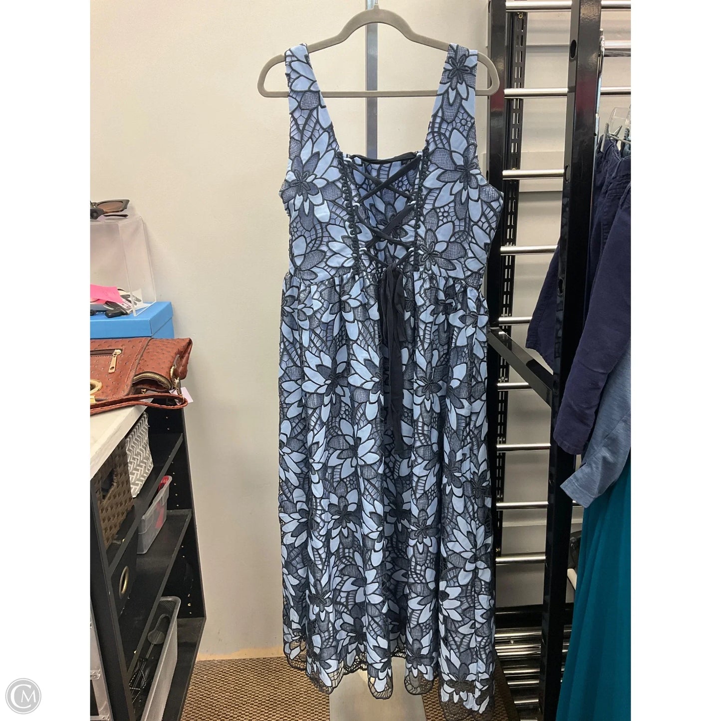 Dress Casual Midi By New York And Co In Black & Blue, Size: Xl
